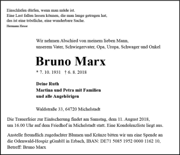 Traueranzeige von Bruno Marx von vrm-trauer