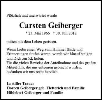 Traueranzeige von Carsten Geiberger von vrm-trauer