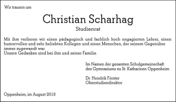 Traueranzeige von Christian Scharhag von vrm-trauer