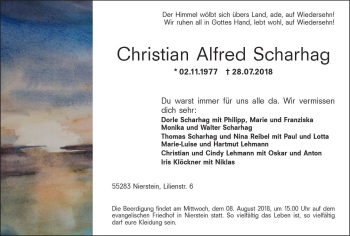 Traueranzeige von Christian Scharhag von vrm-trauer