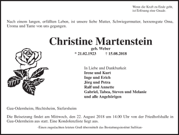 Traueranzeige von Christine Martenstein von vrm-trauer