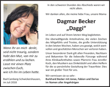 Traueranzeige von Dagmar Becker von  Camberger Anzeiger