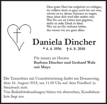 Traueranzeige von Daniela Dincher von vrm-trauer
