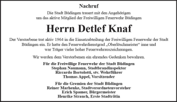 Traueranzeige von Detlef Knaf von  Kreisanzeiger