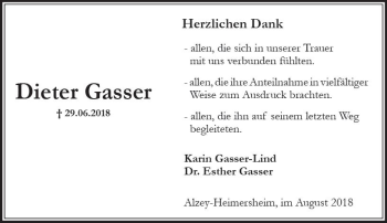 Traueranzeige von Dieter Gasser von vrm-trauer
