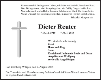 Traueranzeige von Dieter Reuter von  Camberger Anzeiger