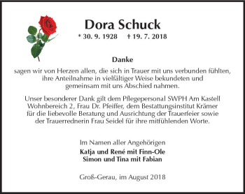 Traueranzeige von Dora Schuck von vrm-trauer