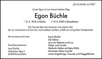 Traueranzeige von Egon Büchle von vrm-trauer