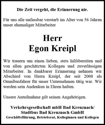 Traueranzeige von Egon Kreipl von vrm-trauer