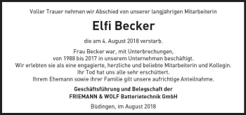 Traueranzeige von Elfi Becker von  Kreisanzeiger