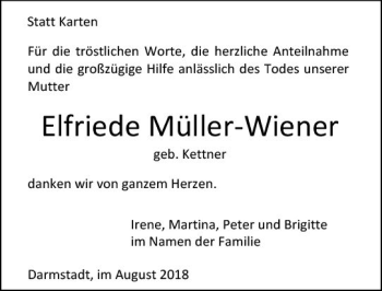 Traueranzeige von Elfriede Müller-Wiener von vrm-trauer
