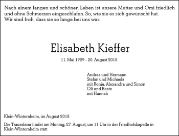 Traueranzeige von Elisabeth Kieffer von vrm-trauer