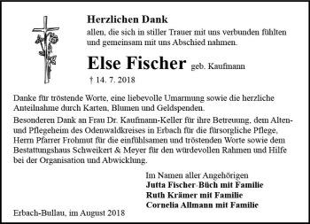 Traueranzeige von Else Fischer von vrm-trauer