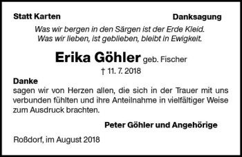 Traueranzeige von Erika Göhler von vrm-trauer