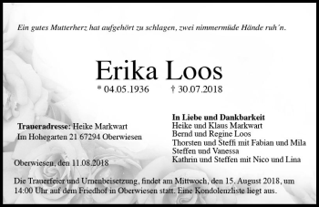 Traueranzeige von Erika Loos von vrm-trauer