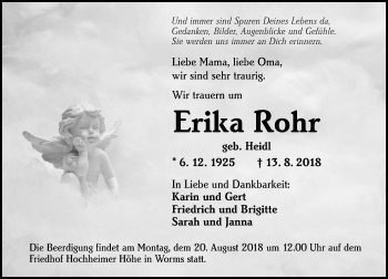 Traueranzeige von Erika Rohr von vrm-trauer