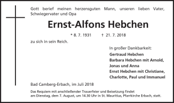 Traueranzeige von Ernst-Alfons Hebchen von  Camberger Anzeiger
