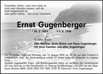 Traueranzeige von Ernst Gugenberger von vrm-trauer