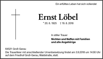 Traueranzeige von Ernst Löbel von vrm-trauer