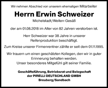 Traueranzeige von Erwin Schweizer von vrm-trauer