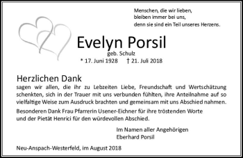 Traueranzeige von Evelyn Porsil von  Usinger Anzeiger