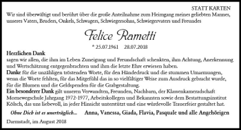 Traueranzeige von Felice Rametti von vrm-trauer