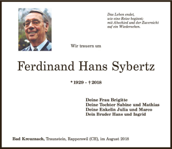 Traueranzeige von Ferdinand Hans Sybertz von vrm-trauer