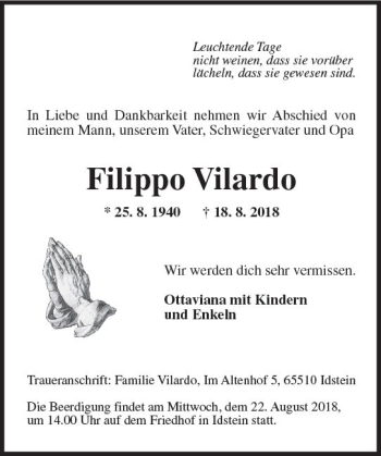 Traueranzeige von Filippo Vilardo von vrm-trauer