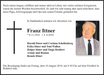 Traueranzeige von Franz Ittner von vrm-trauer