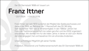 Traueranzeige von Franz Ittner von vrm-trauer