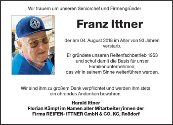 Traueranzeige von Franz Ittner von vrm-trauer