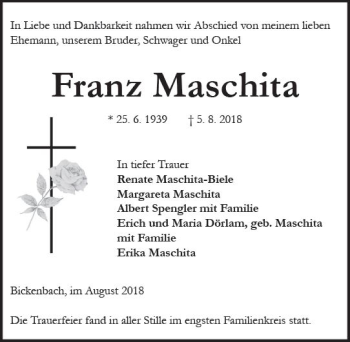 Traueranzeige von Franz Maschita von vrm-trauer