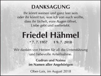 Traueranzeige von Friedel Hähmel von  Kreisanzeiger