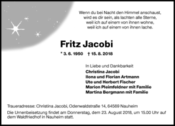 Traueranzeige von Fritz Jacobi von vrm-trauer