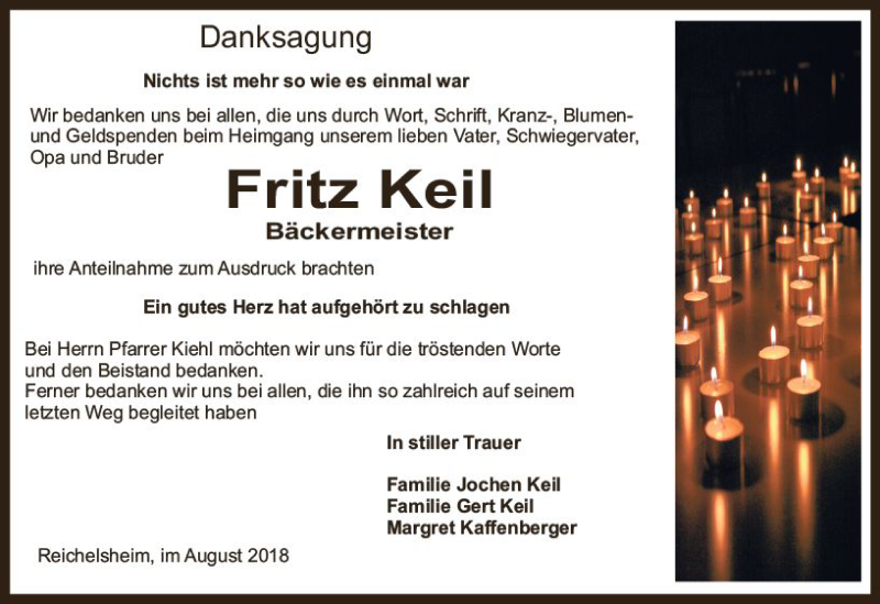  Traueranzeige für Fritz Keil vom 11.08.2018 aus vrm-trauer