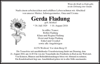 Traueranzeige von Gerda Fladung von  Usinger Anzeiger