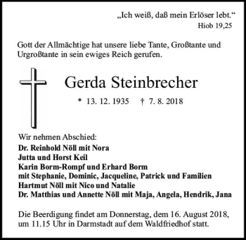 Traueranzeige von Gerda Steinbrecher von vrm-trauer