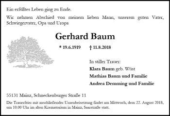 Traueranzeige von Gerhard Baum von vrm-trauer