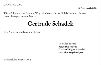 Traueranzeige von Gertrude Schadek von vrm-trauer