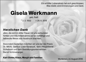 Traueranzeige von Gisela Werkmann von vrm-trauer
