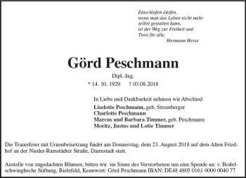 Traueranzeige von Görd Peschmann von vrm-trauer