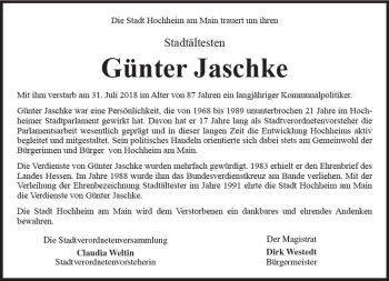 Traueranzeige von Günter Jaschke von vrm-trauer