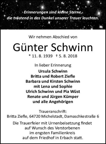 Traueranzeige von Günter Schwinn von vrm-trauer