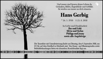 Traueranzeige von Hans Gerbig von vrm-trauer