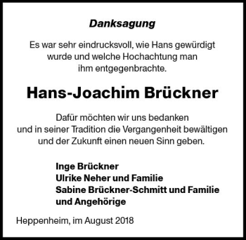 Traueranzeige von Hans-Joachim Brückner von vrm-trauer