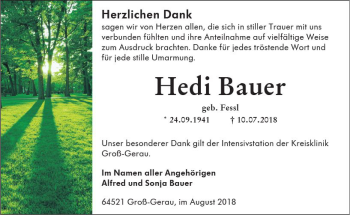 Traueranzeige von Hedi Bauer von vrm-trauer