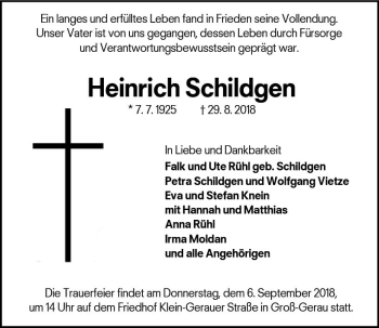 Traueranzeige von Heinrich Schildgen von vrm-trauer