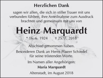 Traueranzeige von Heinz Marquardt von  Kreisanzeiger