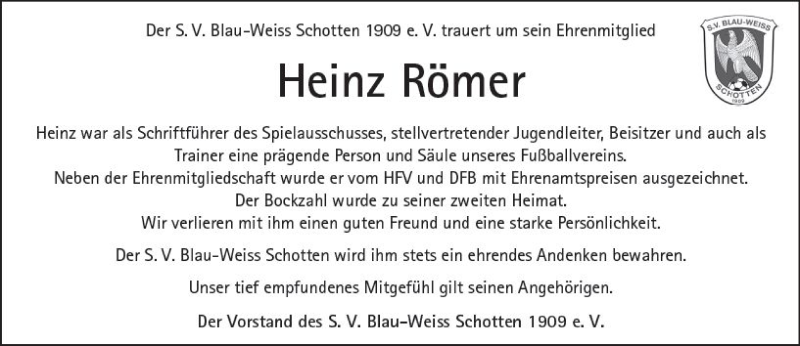  Traueranzeige für Heinz Römer vom 01.09.2018 aus  Kreisanzeiger