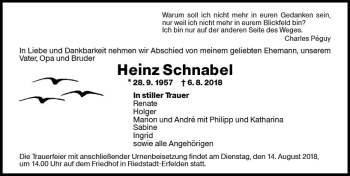 Traueranzeige von Heinz Schnabel von vrm-trauer